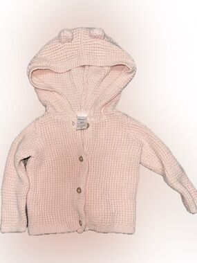 Carter's Pink Knit Hooded Baby Cardigan with Pom Accents